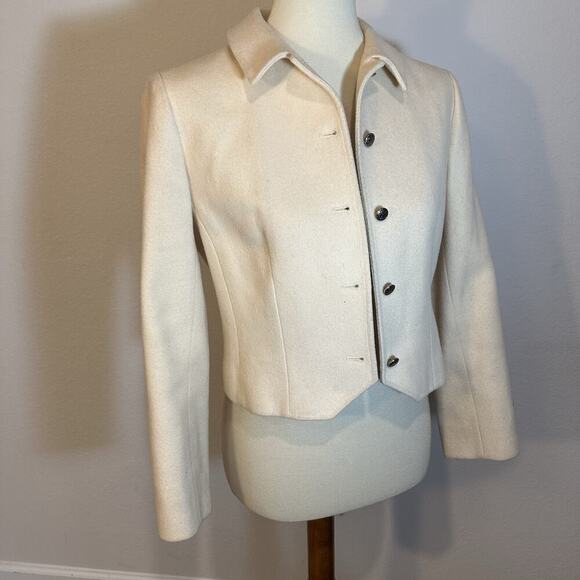 Vintage Pendleton Virgin Wool White Cropped Blazer Jacket Old Money Preppy Quiet - Picture 11 of 11